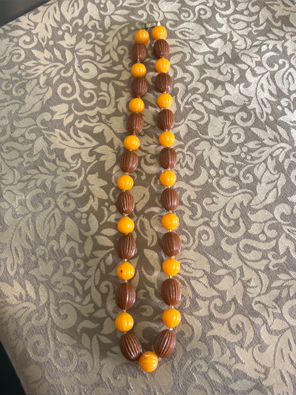 Vintage Hong Kong Orange And Brown Beaded Necklace Fashion Accessory
